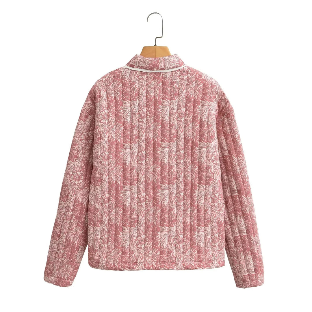 Damen Leichte gesteppte Jacke im Kimono-Stil mit floralem Blockdruck und Kontrastpaspel Shop Nory