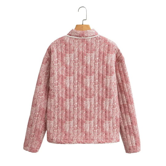 Damen Leichte gesteppte Jacke im Kimono-Stil mit floralem Blockdruck und Kontrastpaspel Shop Nory