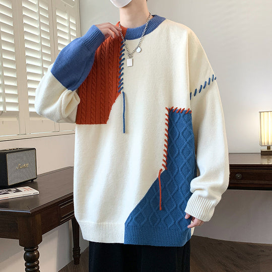 Unisex strukturierter Oversize-Strickpullover mit Zopfmuster und dekorativer Steppnaht Shop Nory