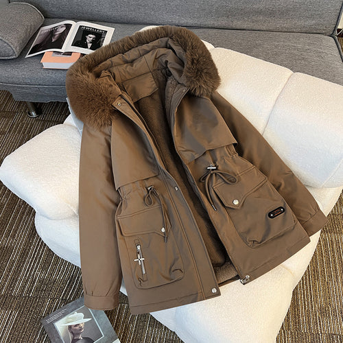 Damen nan wattierter Parka mit abnehmbarer Kunstpelzkapuze, tailliertem Kordelzug und weichem Teddy-Innenfutter Shop Nory