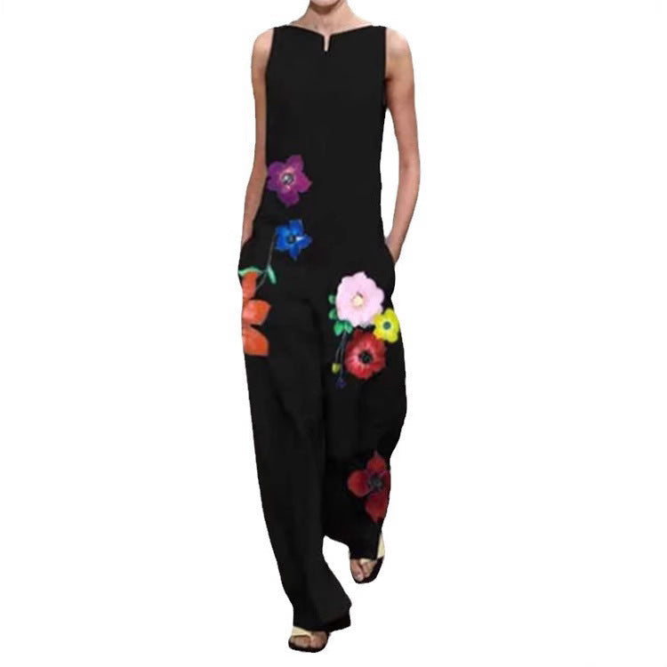 Damen Modischer Jumpsuit mit floralem Design und praktischen Taschen
