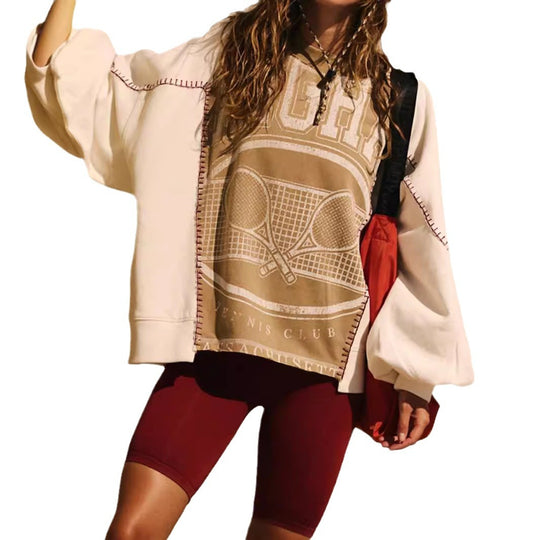 Damen Oversized Sweatshirt mit Raglanärmeln und dekorativen Kontrastnähten Shop Nory