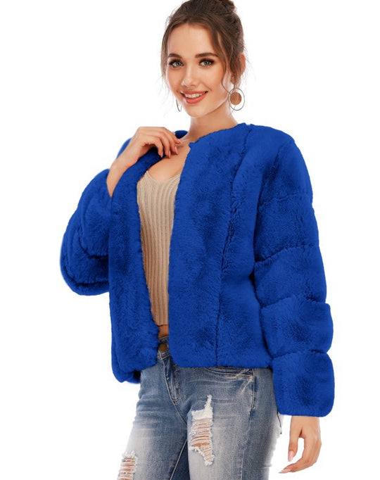 Damen Kurze Plüsch-Bomberjacke aus Kunstpelz mit kastiger Silhouette und Paneelärmeln Shop Nory