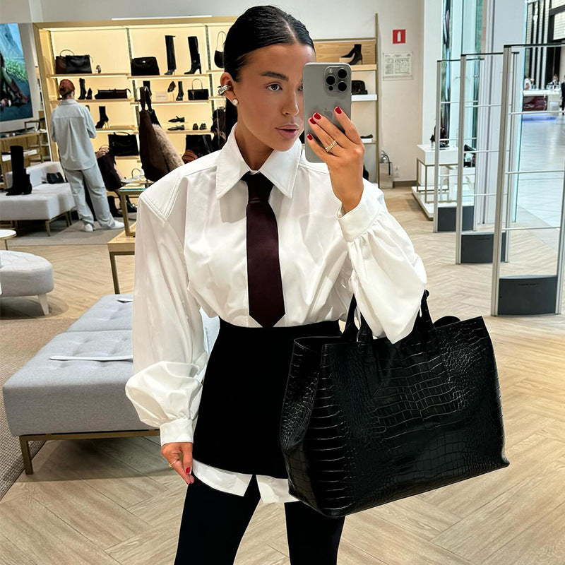 Damen Oversized Bluse mit voluminösen Ärmeln Shopnory