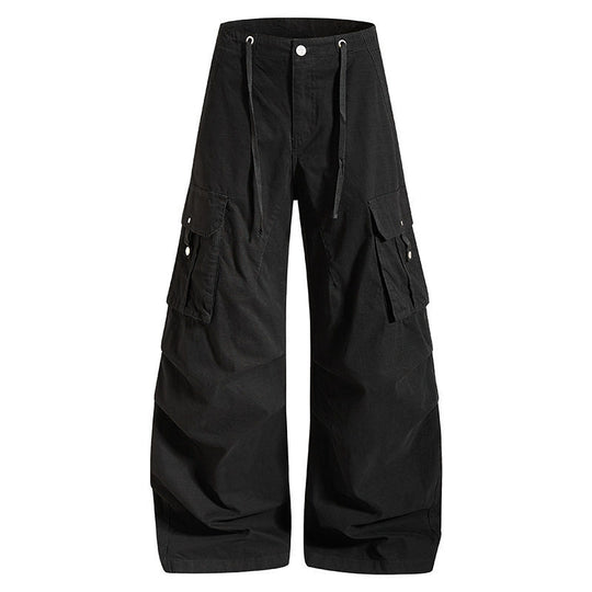 Damen weite High-Waist Cargo-Hose mit Tunnelzugbund und großen Klapptaschen Shop Nory