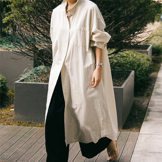 Damen Oversize-Hemdblusenkleid mit langem Saum und verdeckter Knopfleiste Shop Nory