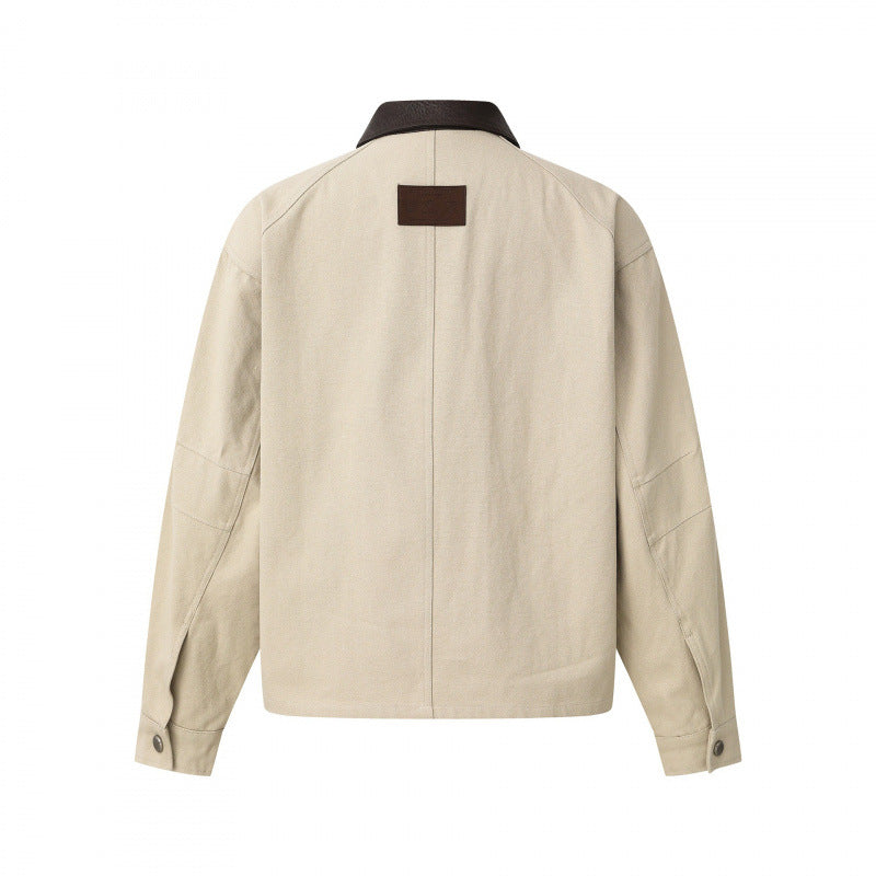 Unisex Kastige Canvas-Blousonjacke mit kontrastierendem Cordkragen und aufgesetzten Klappentaschen Shop Nory