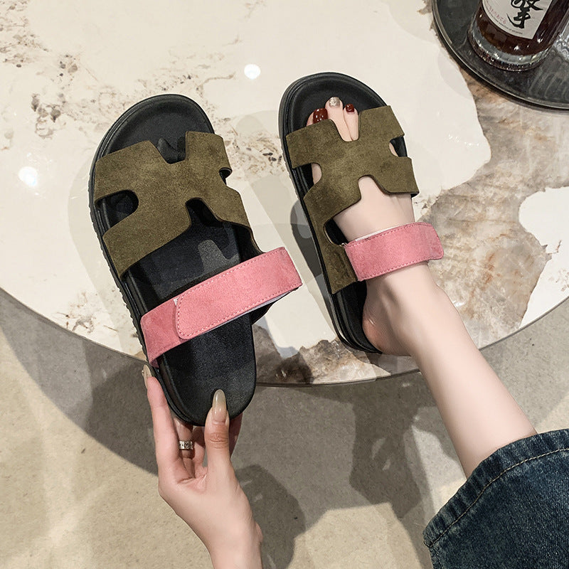 Damen komfortable Veloursleder-Sandalen mit verstellbarem Klettverschluss und rutschfester Sohle Shopnory