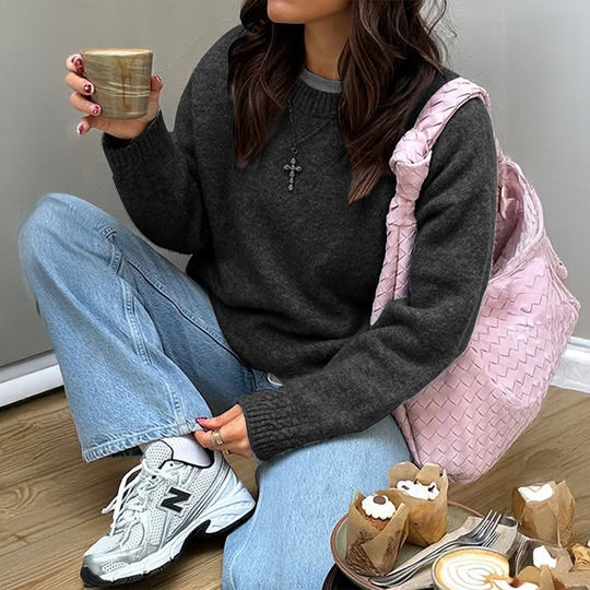 Damen nan kuscheliger Oversize-Strickpullover mit Rundhalsausschnitt und voluminösen Ballonärmeln Shop Nory