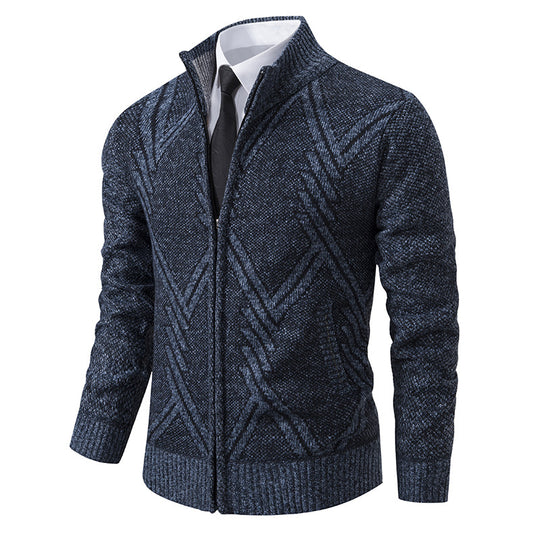 Herren Strick-Zipcardigan mit Stehkragen und strukturiertem Jacquardmuster Shop Nory