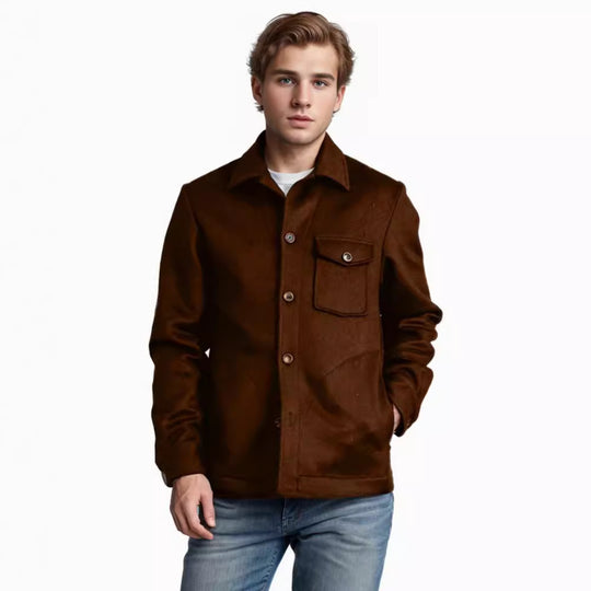 Herren Wollmix-Workerjacke mit Brusttasche und Hemdkragen Shop Nory