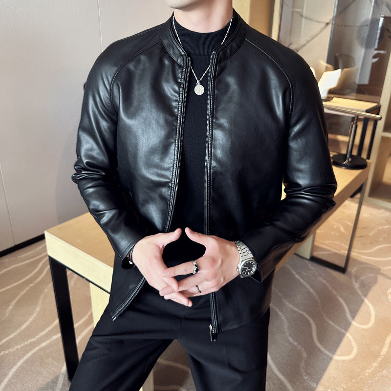 Herren Schlanker Kunstlederblouson mit Stehkragen und verdecktem Reißverschluss Shop Nory