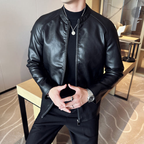 Herren Schlanker Kunstlederblouson mit Stehkragen und verdecktem Reißverschluss Shop Nory