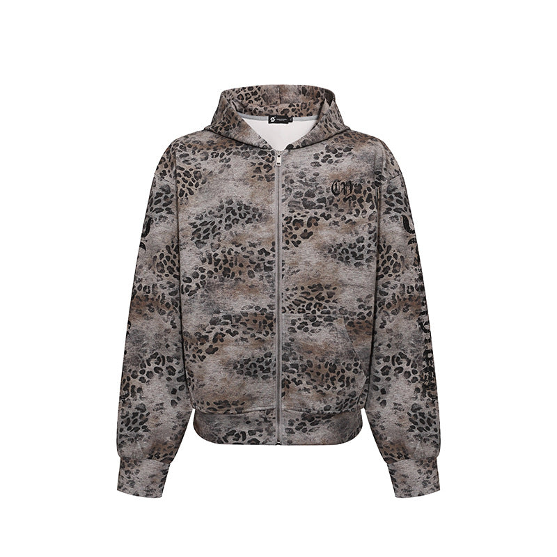 Damen Kapuzen-Sweatjacke mit durchgehendem Reißverschluss und Allover-Leopardenprint Shop Nory