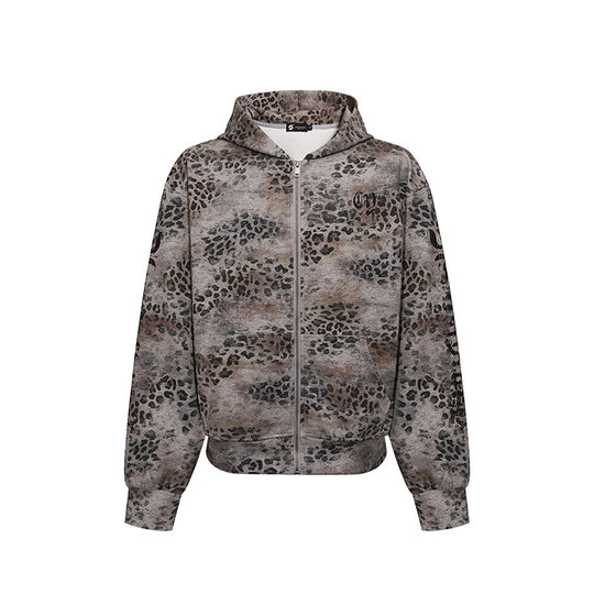 Damen Kapuzen-Sweatjacke mit durchgehendem Reißverschluss und Allover-Leopardenprint Shop Nory