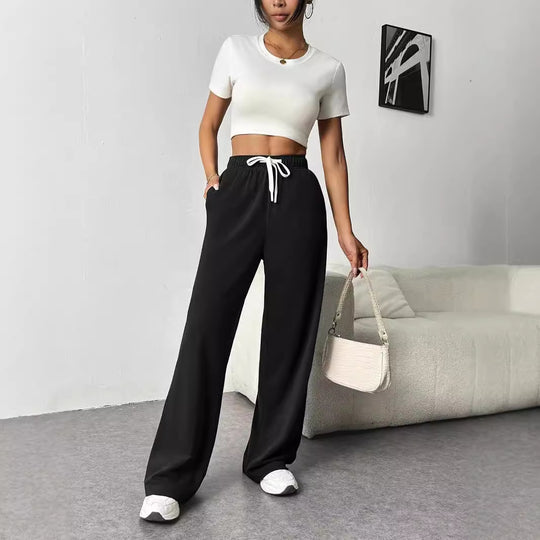 Damen Relaxed Weite Jersey Drawstring Lounge-Hosen Shop Nory