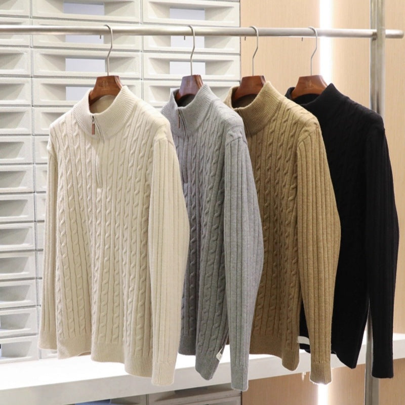 Herren Feinstrick-Pullover mit Zopfmuster und Halbzip-Stehkragen Shop Nory