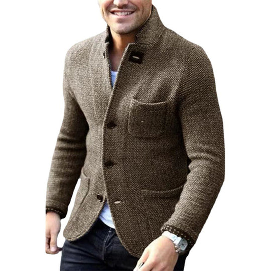Herren Strickblazer mit Stehkragen und aufgesetzten Taschen Shop Nory