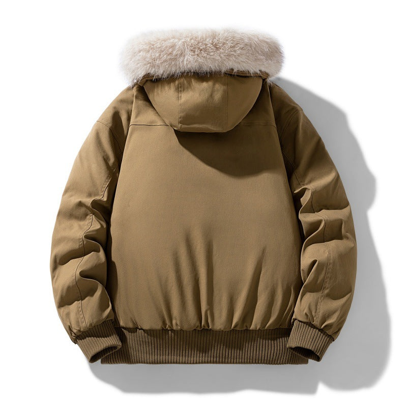 Herren Wattierte Winterjacke mit Kunstpelz-Kapuze, gestepptem kariertem Innenfutter und Bomberbündchen Shop Nory