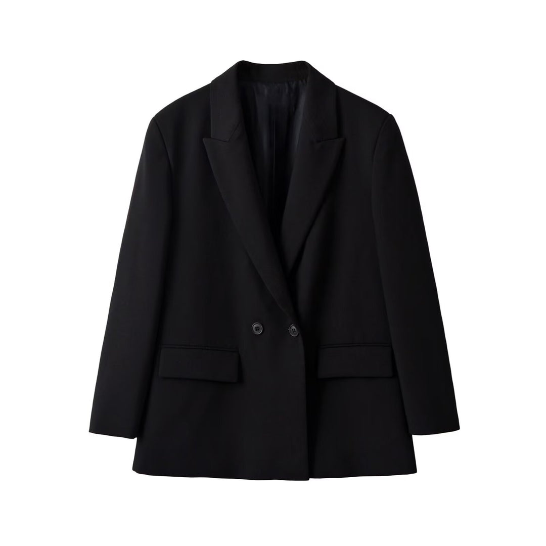 Damen Doppelreihiger Longblazer mit Reverskragen, tailliertem Schnitt und Pattentaschen Shop Nory