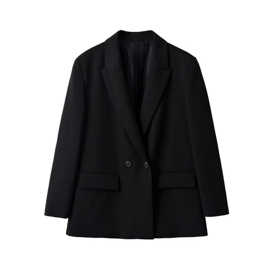 Damen Doppelreihiger Longblazer mit Reverskragen, tailliertem Schnitt und Pattentaschen Shop Nory