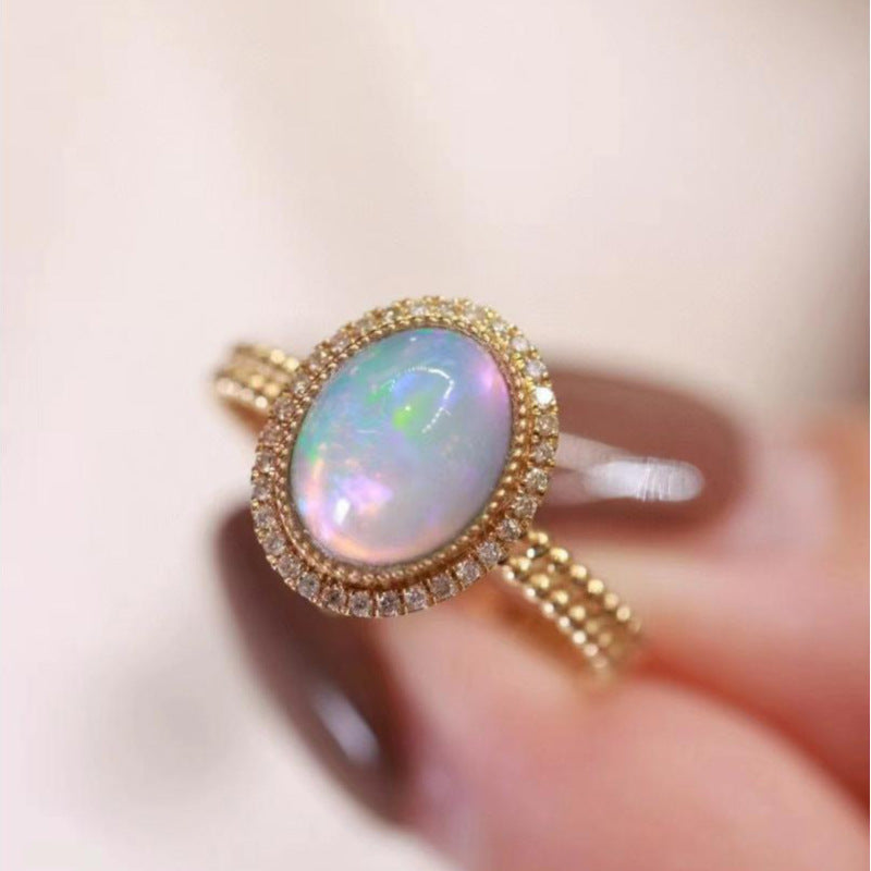 Damen Opalring mit funkelndem Zirkonia-Rahmen Shop Nory