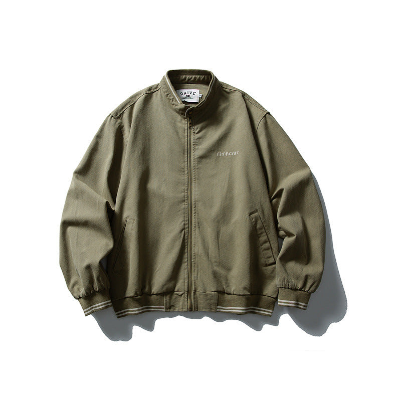 Unisex Kastig geschnittene Baumwoll-Canvas Bomberjacke mit Stehkragen und geripptem Saum Shop Nory