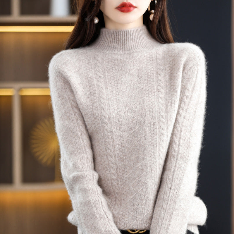 Damen Weicher Mohair‑Optik Mockneck‑Pullover mit Zopfmotiv und feinem Rippkragen Shop Nory