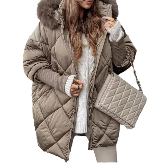 Damen nan weit geschnittener gesteppter Winterparka mit Kapuze Kunstpelzbesatz und Rippbündchen Shop Nory