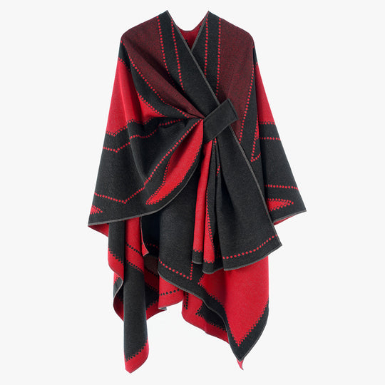 Damen Reversibler Wollmix-Poncho mit grafischem Jacquardmuster und Taillengürtel Shop Nory