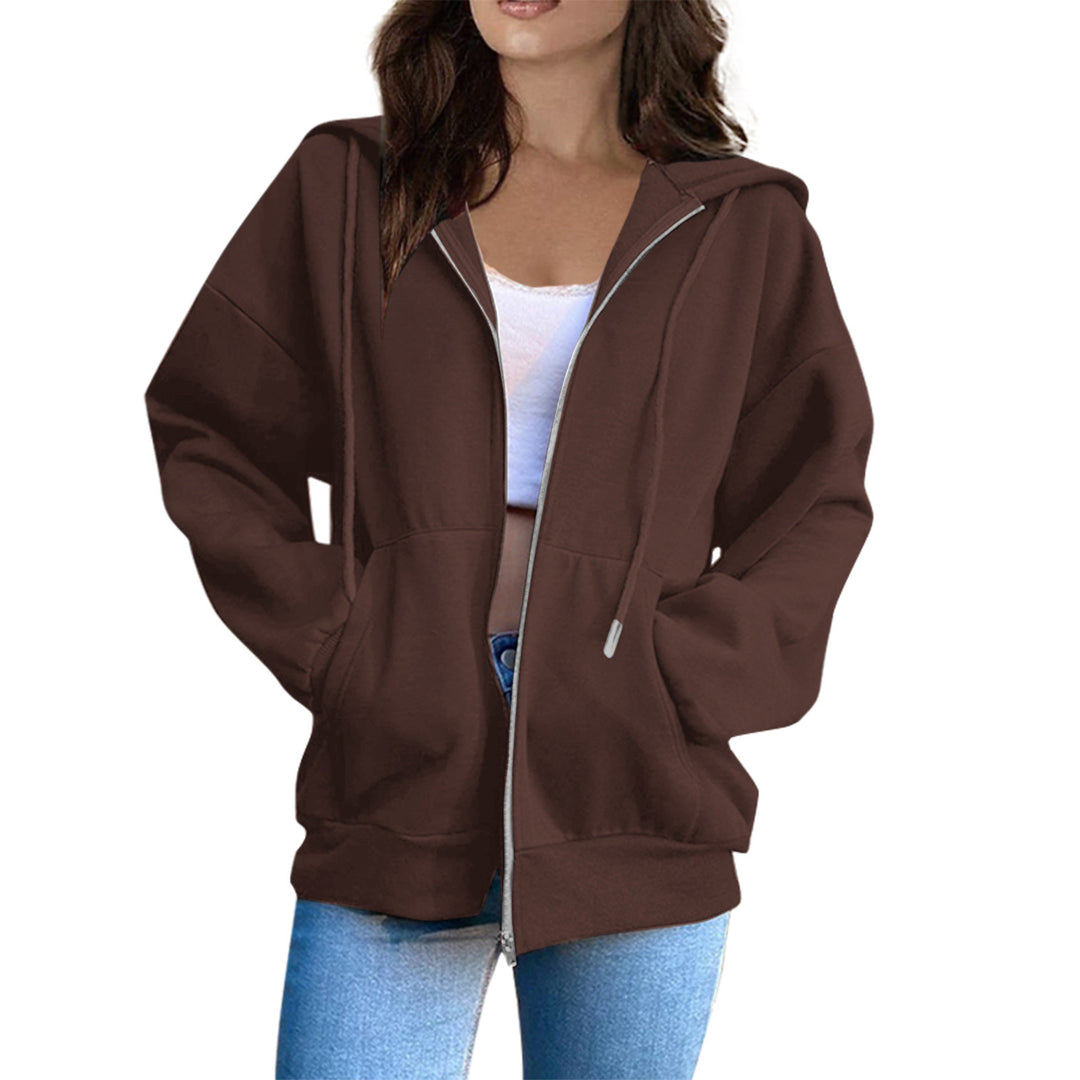 Damen nan lässige Kapuzenjacke mit durchgehendem Reißverschluss, Kängurutaschen und voluminösen Raglanärmeln Shop Nory