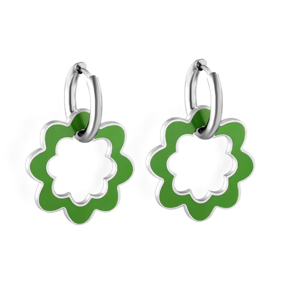 Damen Hängende Ohrringe im floralen Design mit goldfarbener Umrandung Shop Nory
