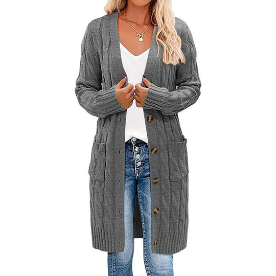 Damen Grobstrickcardigan mit Taschen und Knopfdetails Shopnory