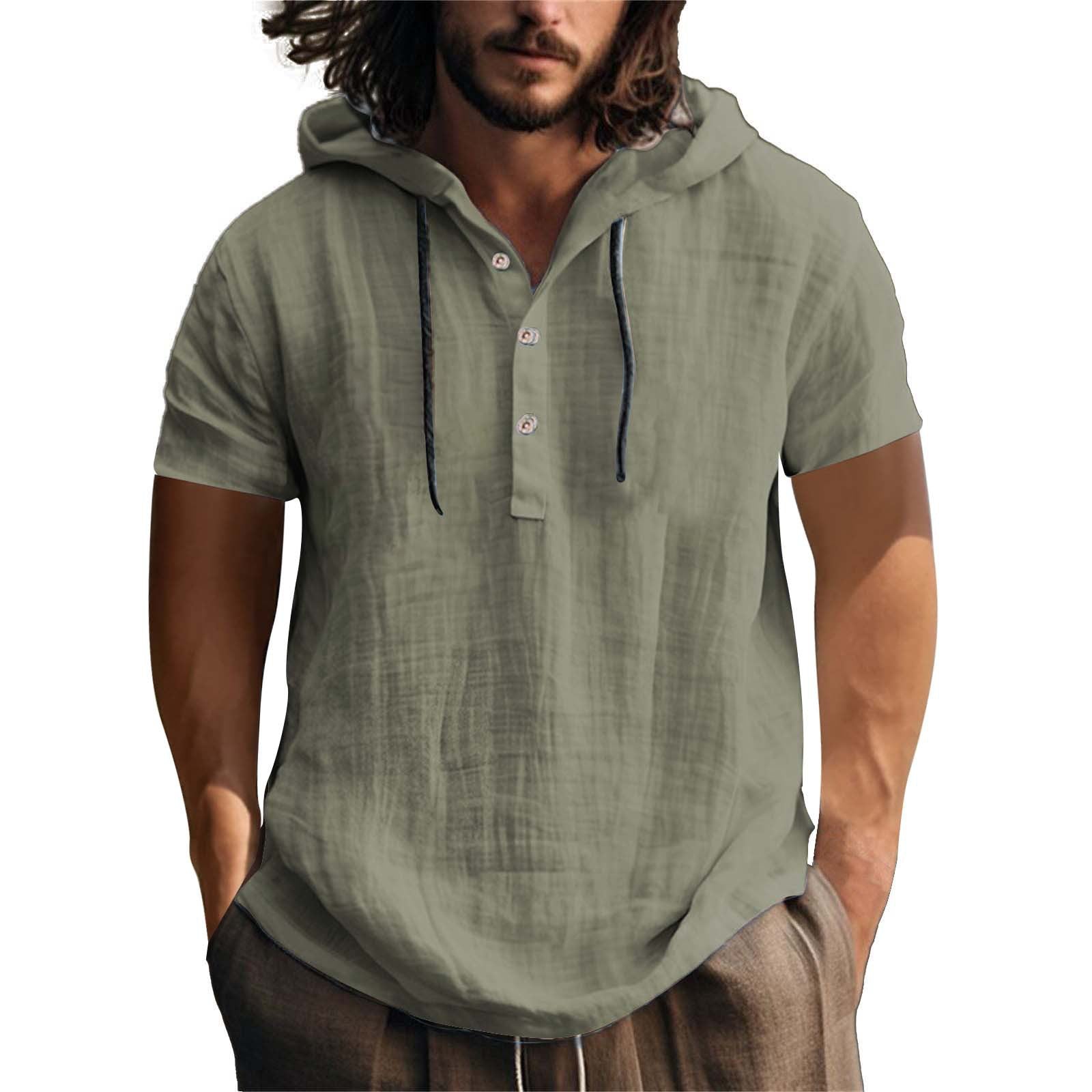 Herren lässiges Kurzarm-Hoodie mit Knopfleiste