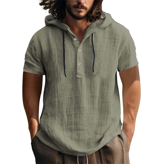 Herren lässiges Kurzarm-Hoodie mit Knopfleiste