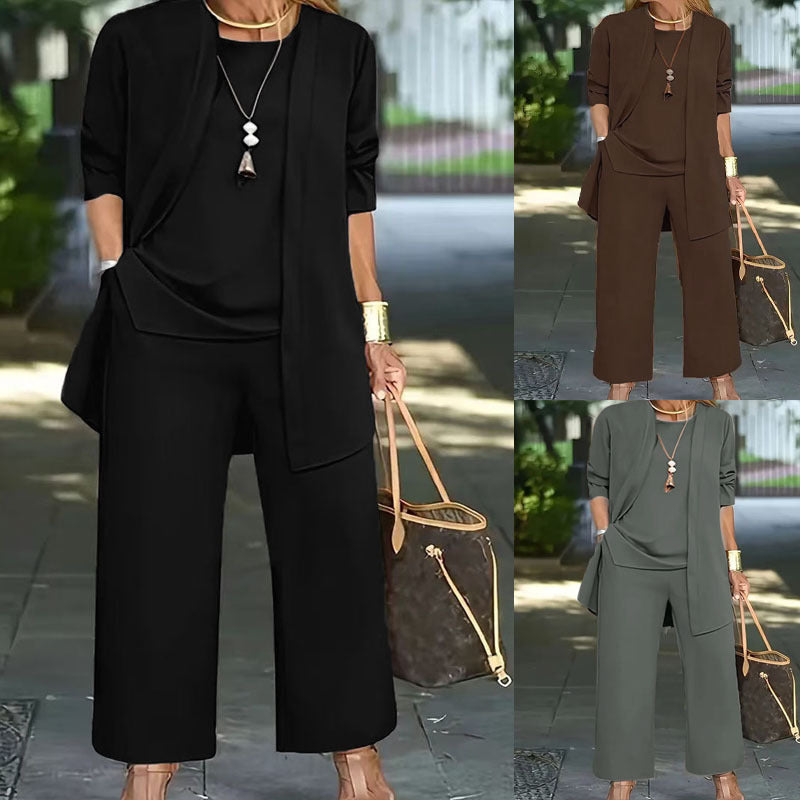 Damen Elegantes Zweiteiler-Set mit offenem Longcardigan, ärmellosem Top und weiter Palazzo-Hose Shop Nory