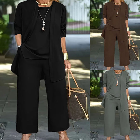 Damen Elegantes Zweiteiler-Set mit offenem Longcardigan, ärmellosem Top und weiter Palazzo-Hose Shop Nory