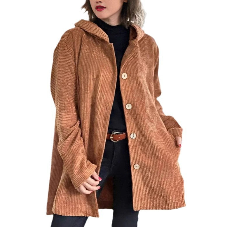 Damen lässige und gemütliche Cordjacke mit Kapuze
