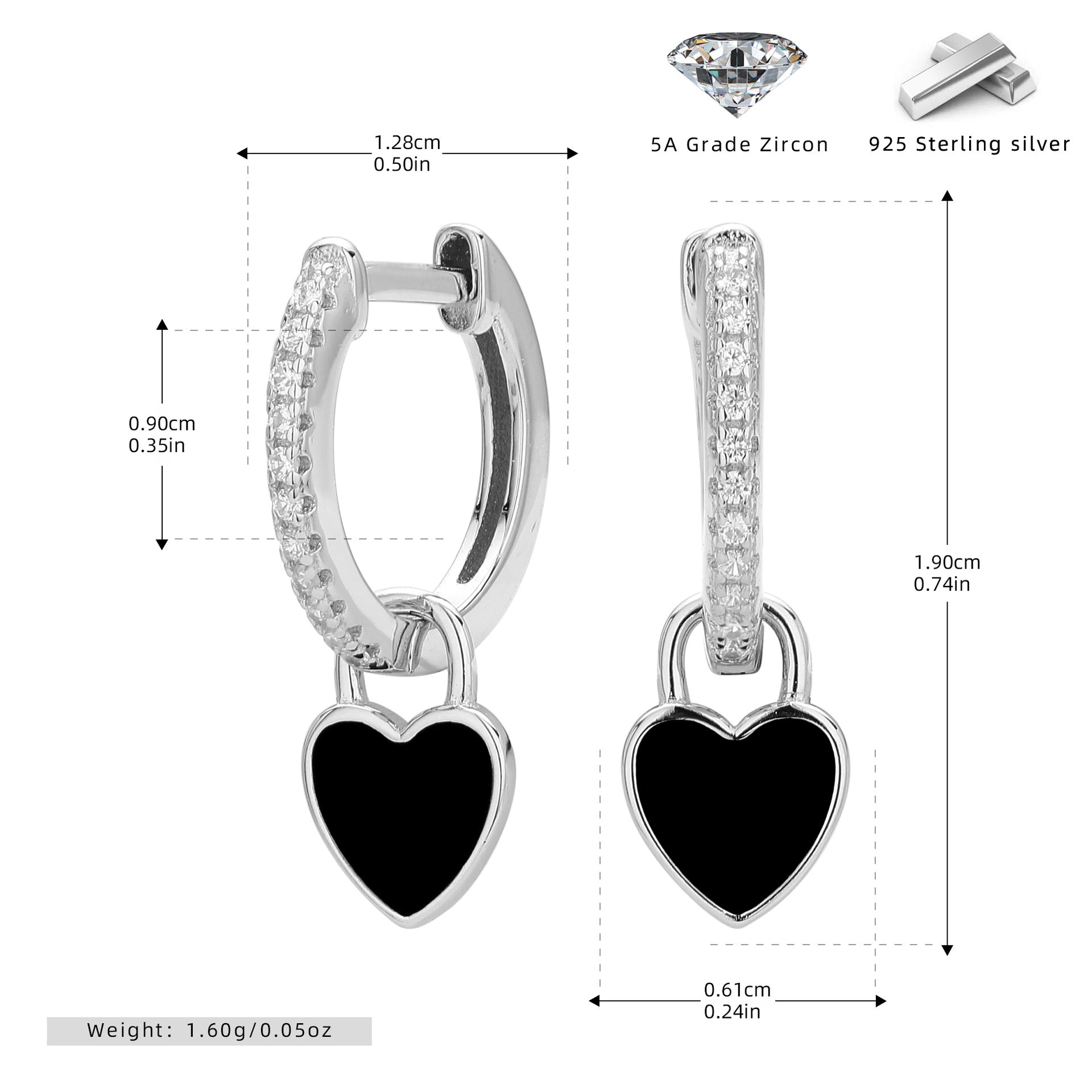 Damen Ohrhänger mit funkelndem Herzanhänger aus hochwertigem 925 Sterling Silber Shop Nory