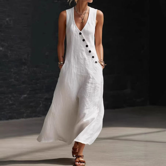 Damen Langarmkleid mit seitlichem Schlitz und Knopfdetails
