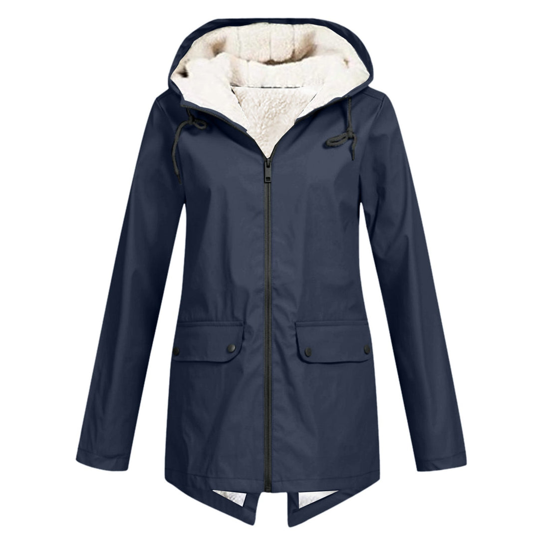 Damen wetterfeste und gefütterte Regenjacke mit verstellbarem Kapuzenkragen