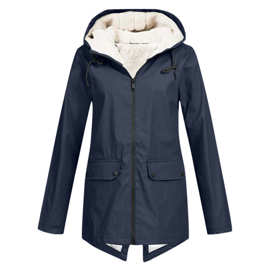 Damen wetterfeste und gefütterte Regenjacke mit verstellbarem Kapuzenkragen