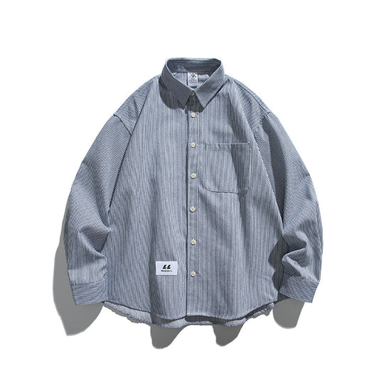 Unisex Oversize-Streifenhemd im Boxy‑Cut mit Brusttasche und klassischem Kentkragen Shop Nory