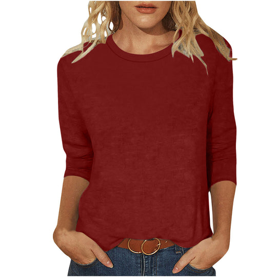 Damen nan lässiges 3/4-Arm Shirt mit Rundhalsausschnitt, lockerer Passform und seitlichen Schlitzen Shop Nory