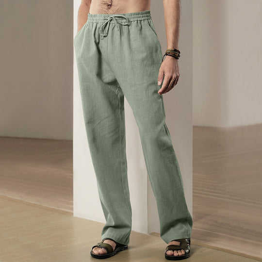 Herren Locker geschnittene Leinenhose mit Kordelzug und geradem Bein Shop Nory