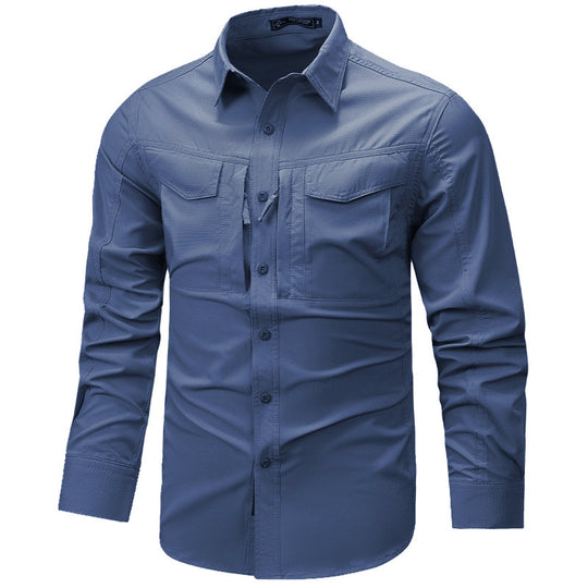 Herren Langarm Outdoor-Hemd mit Ripstop, Brustklappen und Reißverschlusstasche Shop Nory