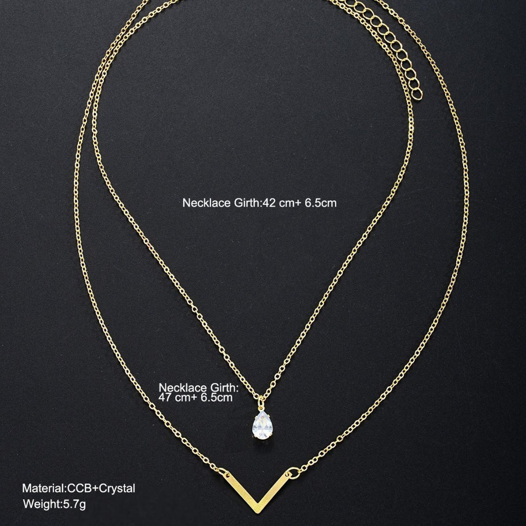 Damen mehrlagige Halskette mit modernem V-Ausschnitt und Tropfenanhänger Shop Nory