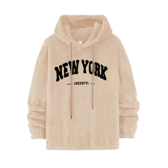 Unisex Kuscheliger Teddy-Fleece-Hoodie mit Chenille-Schriftzug Shop Nory