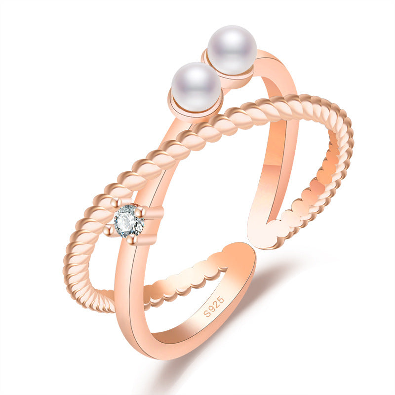 Damen Offener Ring mit doppeltem Perlen-Design und funkelndem Zirkonia Shop Nory