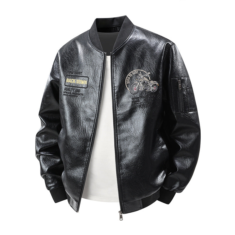 Herren Modische Kunstleder-Bomberjacke mit detaillierten Stickereien Shop Nory